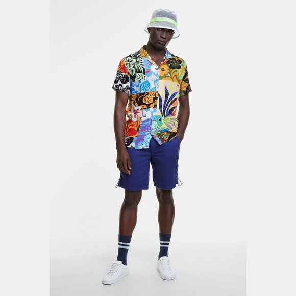 Desigual Floral & Leaf Print Holiday Casual Light Short Sleeve Shirts Large 2563 - Picture 7 of 14